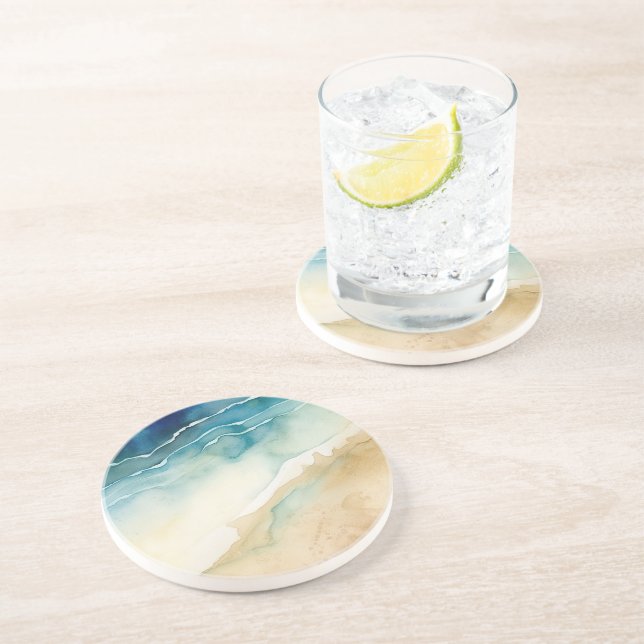 Beach Blue Ocean Sand Wedding Coaster (Side)