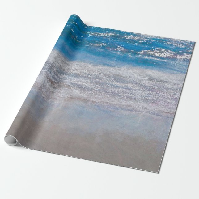 Beach Blue Ocean Waves Tropical Coastal Art Wrapping Paper (Unrolled)