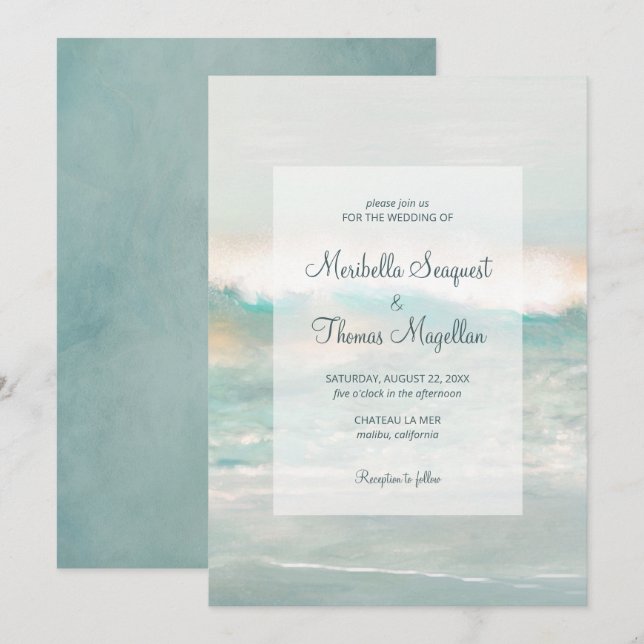 Beach Blue Ocean Waves Wedding Invitation (Front/Back)