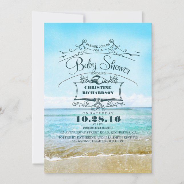 beach blue ombre baby shower invitation (Front)