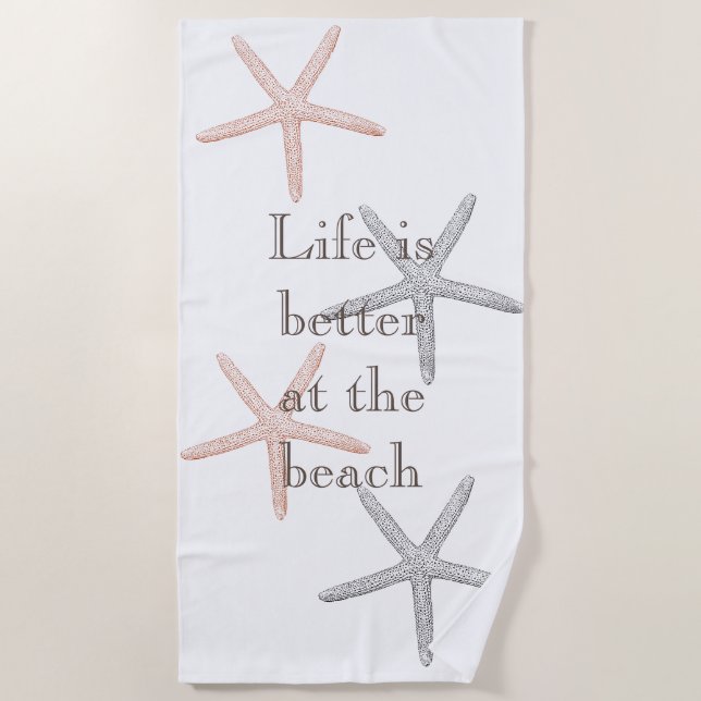 Beach Blue Peach Starfish  Beach Towel (Front)