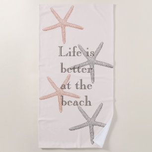 Beach Blue Peach Starfish Beach Towel