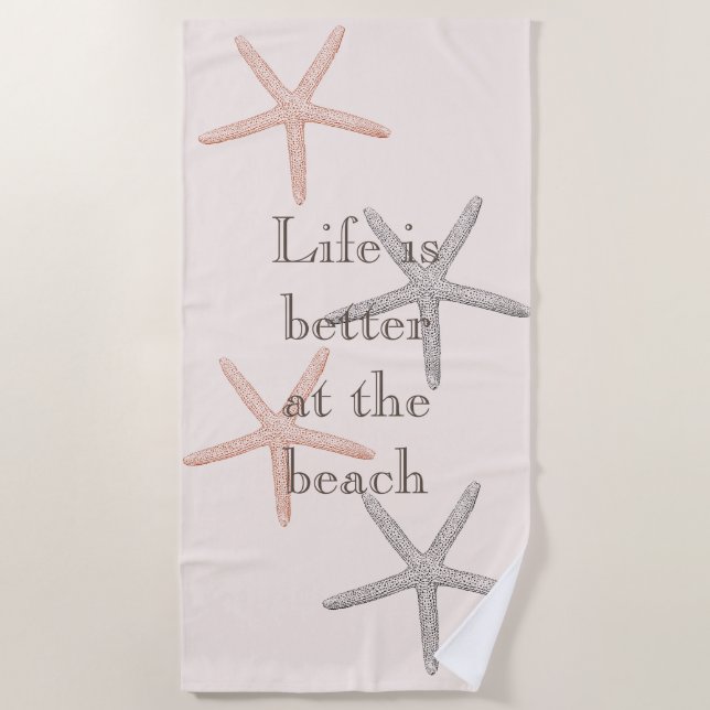 Beach Blue Peach Starfish  Beach Towel (Front)