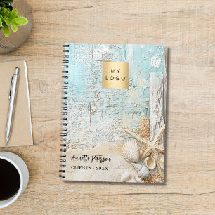 Beach blue sand starfish shell business logo notebook