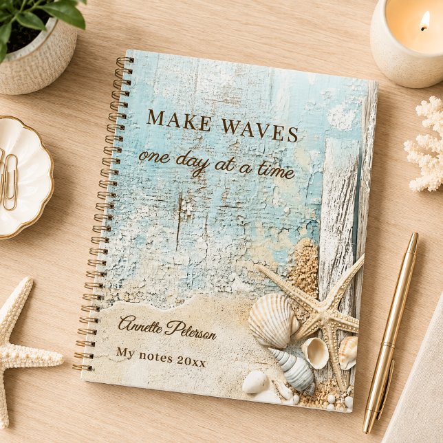 Beach blue sand starfish shell motivational notebook (Creator Uploaded)