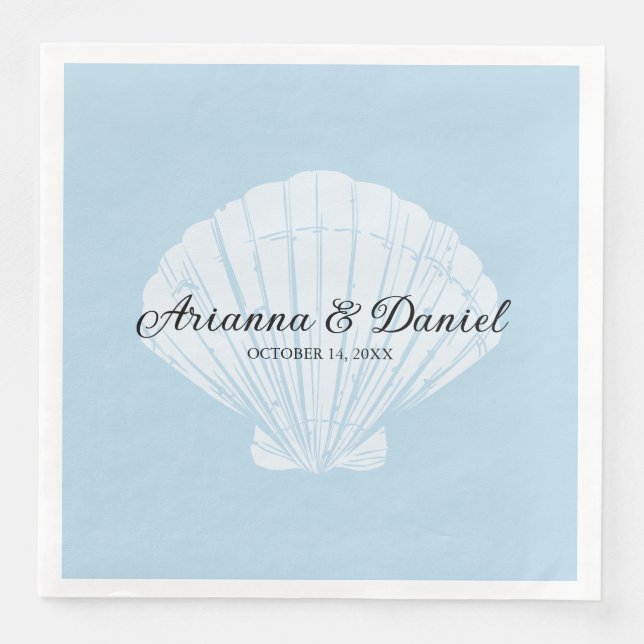 Beach Blue Seashell Wedding Napkins (Front)