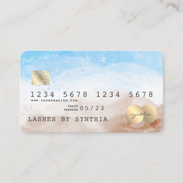 Beach Blue Sky Watercolor Credit Card Style (Front)