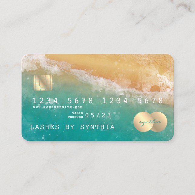 Beach Blue Sky Watercolor Credit Card Style (Front)