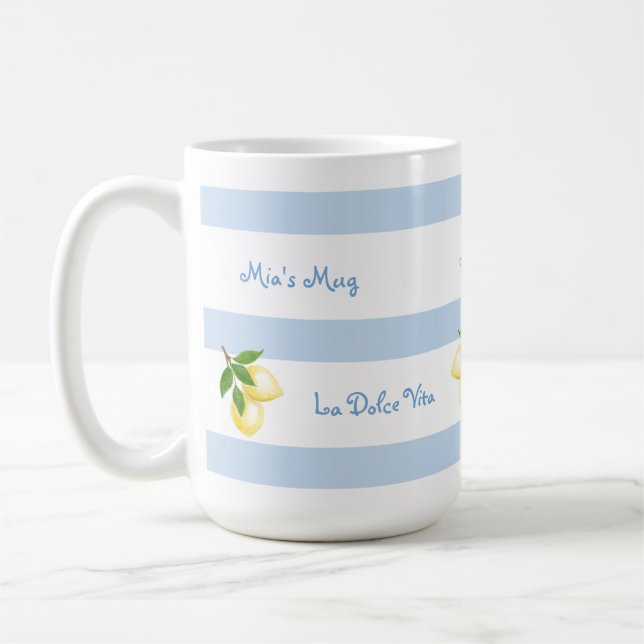 Beach Blue Stripe Dolce Vita PERSONALIZED Mug (Left)