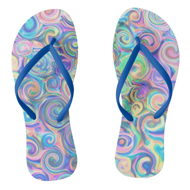 Beach Blue Swirl  Design Flip Flops (Footbed)
