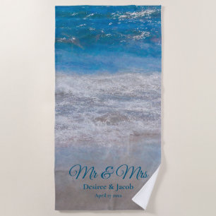 Beach Blue Tropical Ocean Waves Coastal Wedding Beach Towel