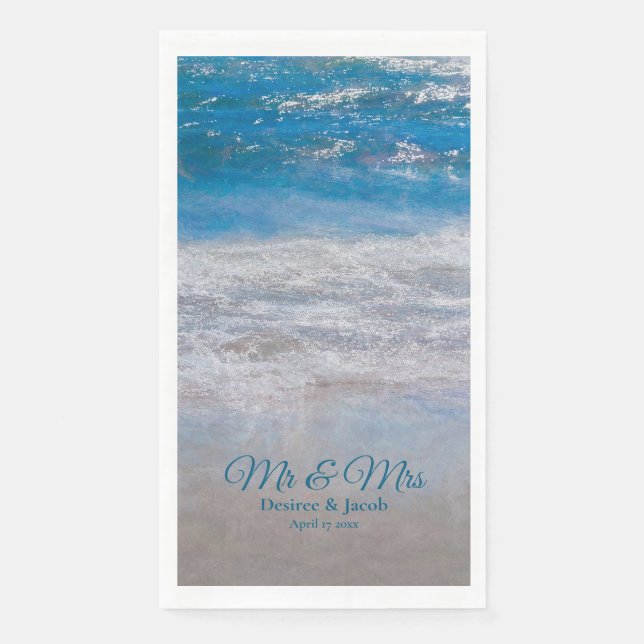 Beach Blue Tropical Ocean Waves Coastal Wedding Napkin (Front)