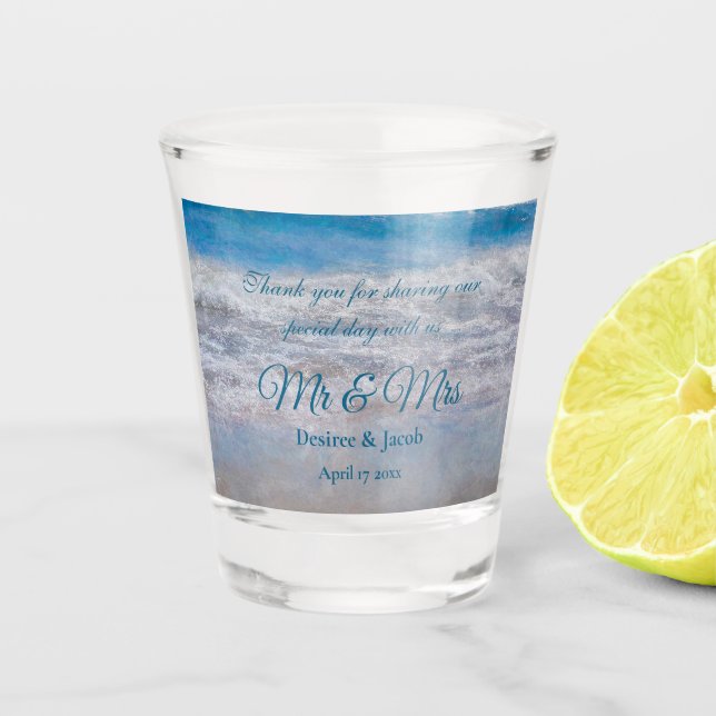 Beach Blue Tropical Wedding Coastal Ocean Waves Shot Glass (Front)