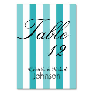 Beach Blue Turquoise Stripes Table Number