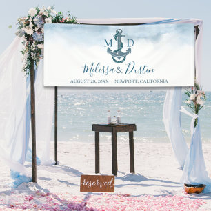 Beach Blue Watercolor Anchor Nautical Wedding  Banner