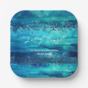 Beach blue watercolor waves nautical marine chic paper plate