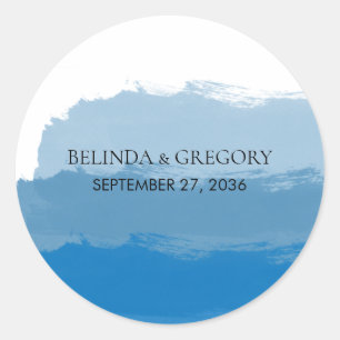 Beach Blue Watercolor Wedding  Classic Round Sticker
