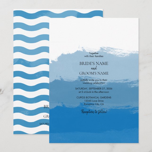 Beach Blue Watercolor Wedding Invitations (Front/Back)