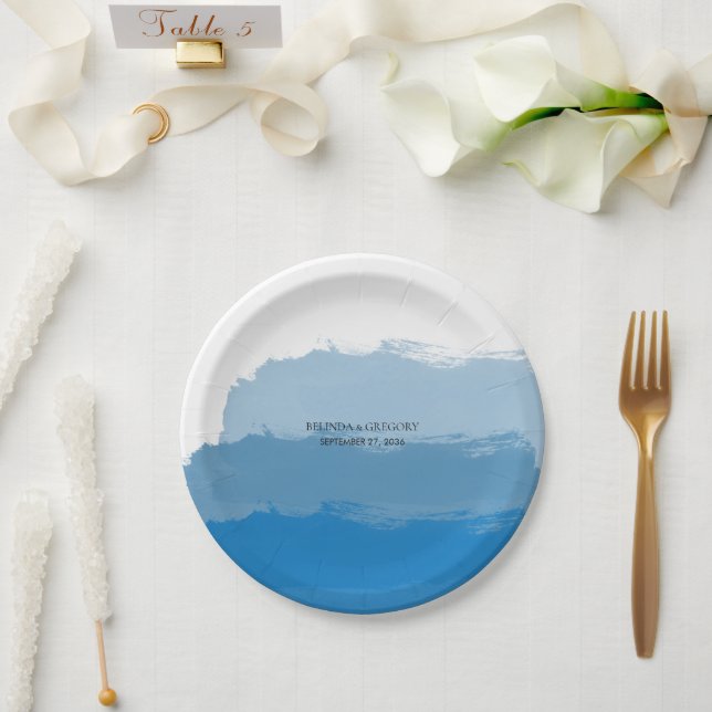 Beach Blue Watercolor Wedding  Paper Plate (Wedding)