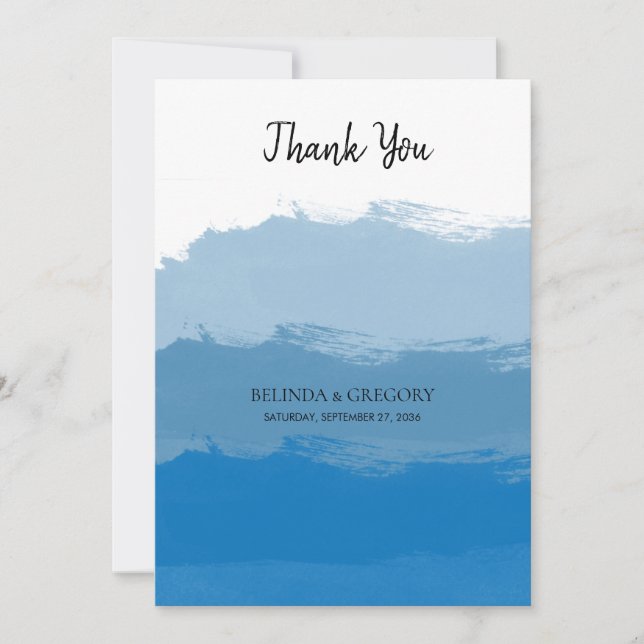 Beach Blue Watercolor Wedding Thank You Card (Front)
