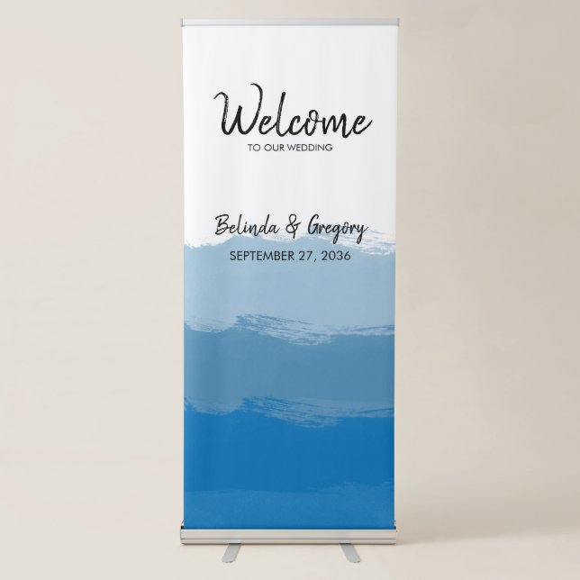Beach Blue Watercolor Wedding Welcome Sign (Front)