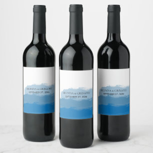 Beach Blue Watercolor Wedding Wine Label