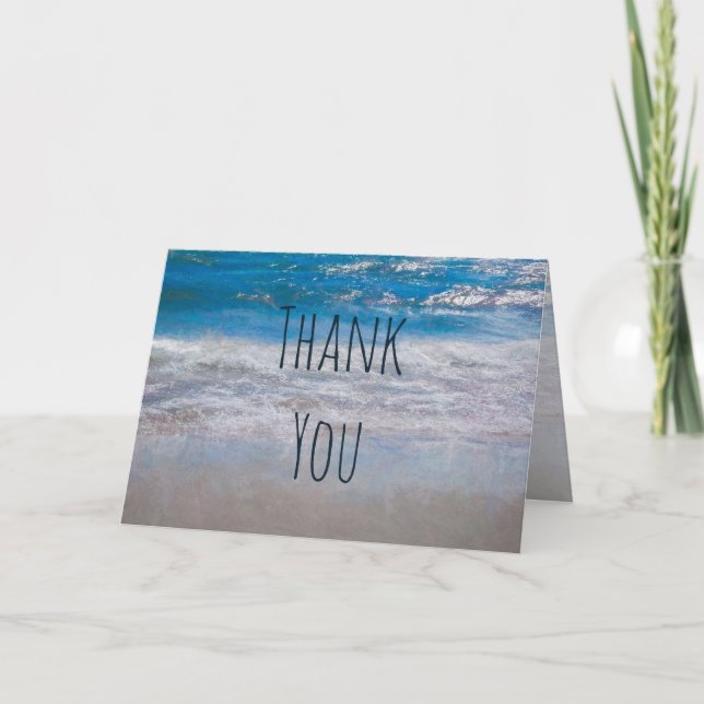 Beach Blue White Coastal Ocean Wave Thank You Card (Front)