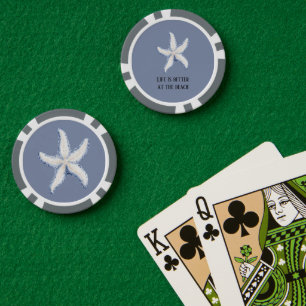 Beach Blue White Starfish Quote Poker Chips
