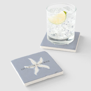 Beach Blue White Starfish Quote Stone Coaster