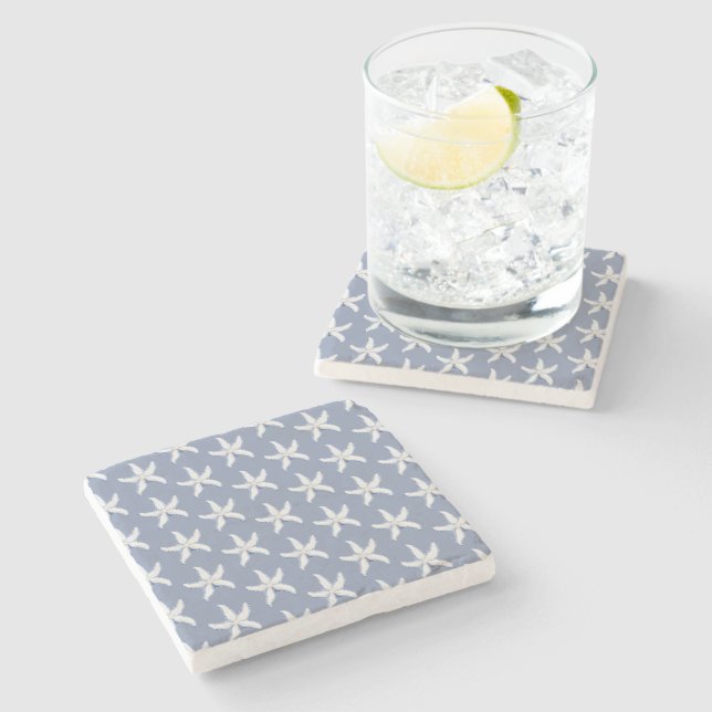 Beach Blue White Starfish Stone Coaster (Side)