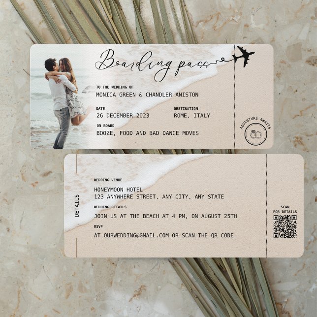 BEACH Boarding Pass Destination Wedding QR code Invitation (Creator Uploaded)