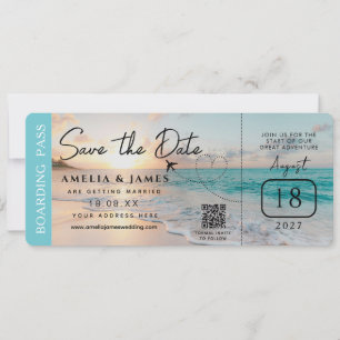 Beach Boarding Pass Save the Date wedding Invitation