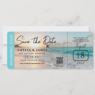 Beach Boarding Pass Save the Date wedding Invitation