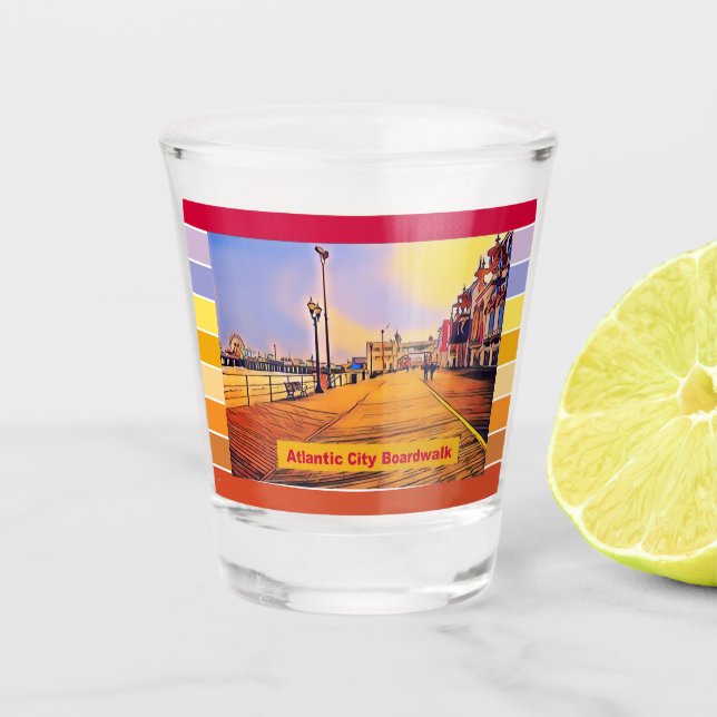 Beach Boardwalk Pop Art Shot Glass (Front)