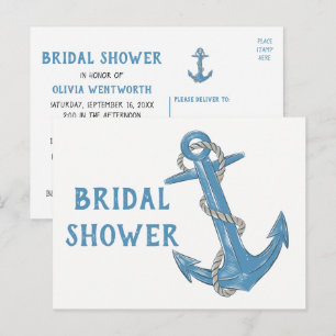 Beach Boat Anchor Blue Nautical Bridal Shower Invitation Postcard