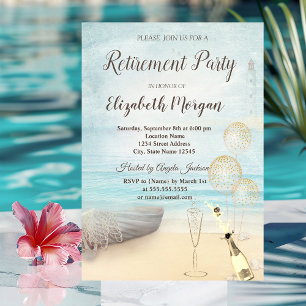 Beach Boat Lighthouse  Balloons,Wine Retirement  Invitation