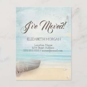 Beach Boat Lighthouse Moving  Announcement Postcard