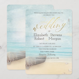 Beach Boat Lighthouse Wedding  Invitation