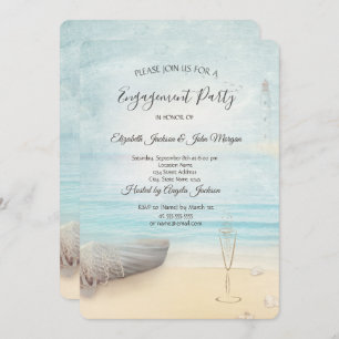 Beach Boat Lighthouse Wine Glass Engagement   Invitation