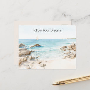 Beach Boat Ocean View Postcard