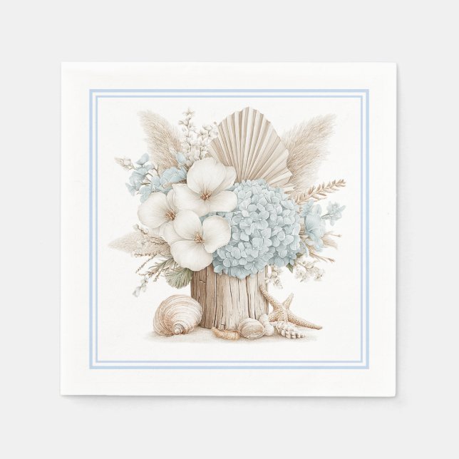 Beach Boho Blue Hydrangea Paper Napkins (Front)