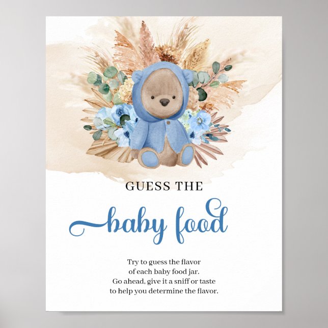 Beach boho boy teddy bear Guess The Baby Food game Poster (Front)