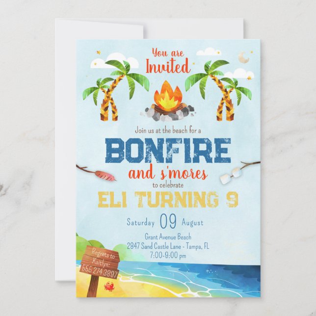 Beach Bonfire Birthday Party Invitation (Front)