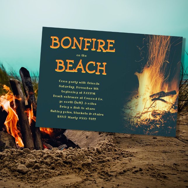 Beach Bonfire Nighttime Party Invitation (Creator Uploaded)