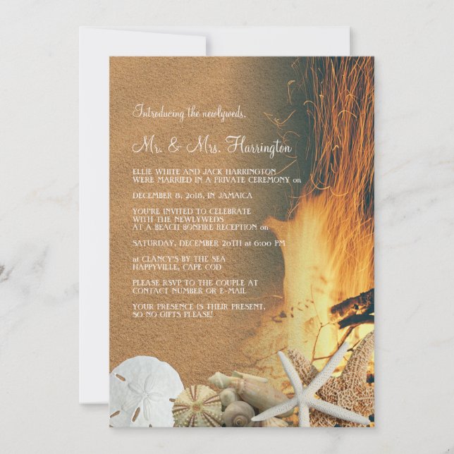 Beach Bonfire Reception Only Newlyweds Invitation (Front)