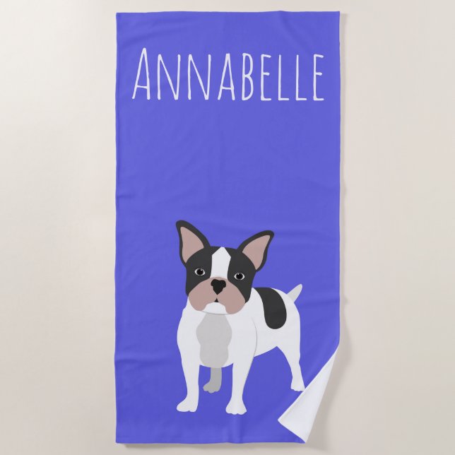 Beach Boston Terrier Personalise Beach Towel (Front)