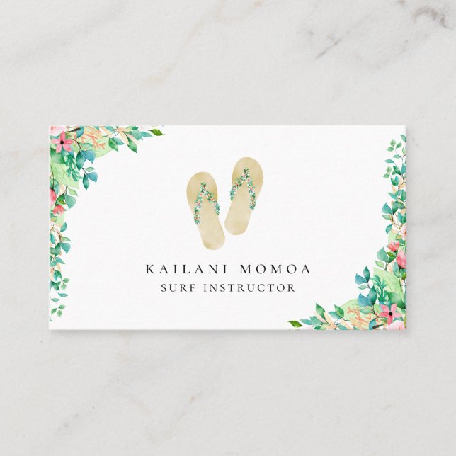Beach Botanical Flip Flops Business Card (Front)