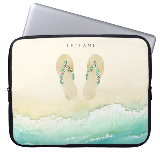 Beach Botanical Flip Flops Laptop Sleeve (Front)