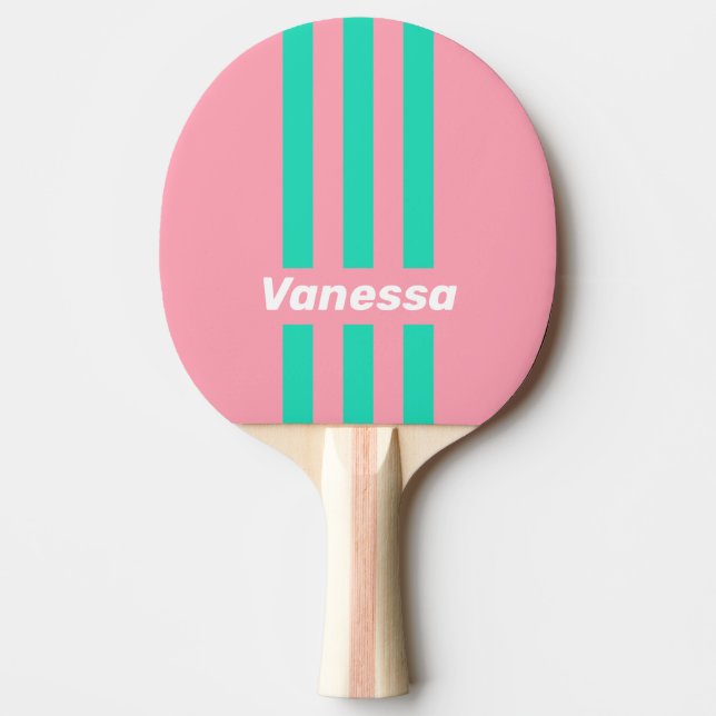 Beach Breeze Nostalgic Pin Stripes with Name Ping Pong Paddle (Front)