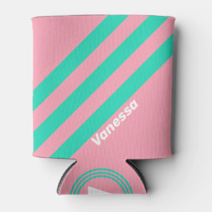 Beach Breeze Nostalgic Stripes with Name Can Cooler